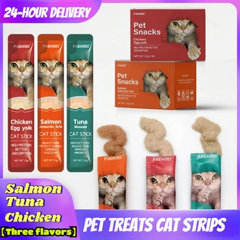 10 snack per gatti, dolcetti per gatti a forma di strisce. Snack al tonno e pollo per gatti. Snack per gatti per guadagnare peso, universali.