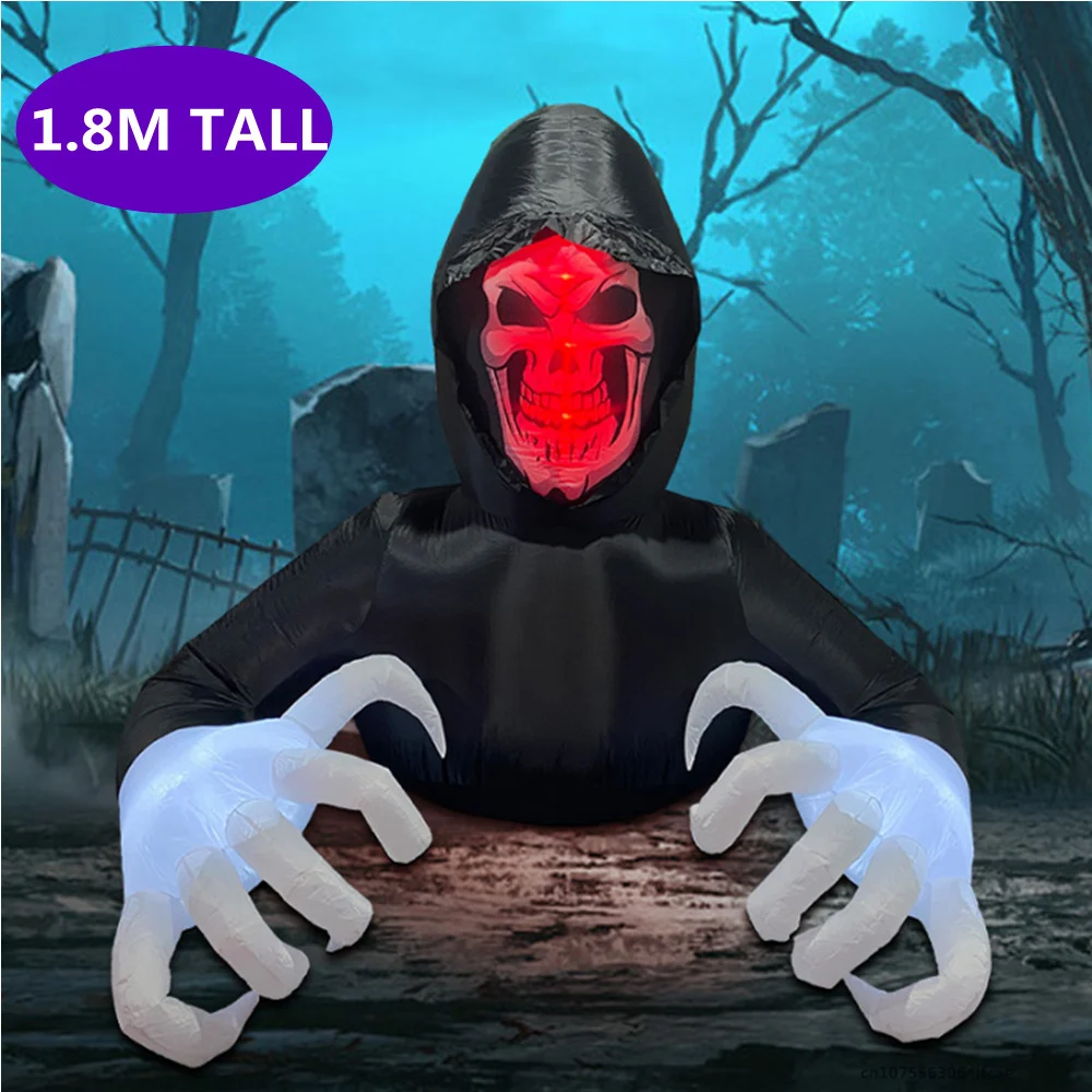 1.8M Halloween Inflatable Horror Grim Reaper Spooky Ghost with Lights for Outdoor Garden Yard Lawn,Inflatable Yard Decorations