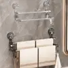 Double-rod Suction Cup Towel Rack For Home Bathroom Towel Storage With Hook For Wet And Dry Towel Dual-use Bathroom Storage 1