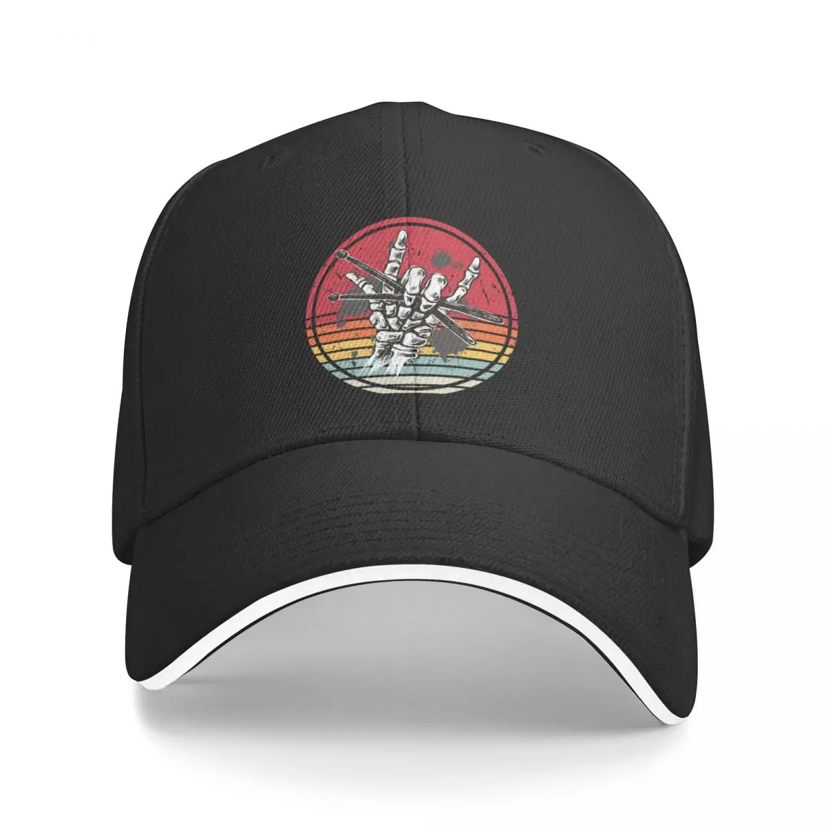 Rock On Skeleton Hand With Drumsticks Berretto Da Baseball Western Hat Black Snap Back Hat Golf Uomo Donna