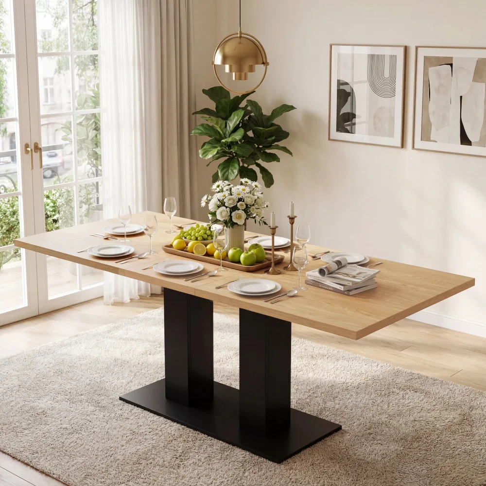 140/180*70cm Abnehmbarer Esstisch, für 6-8 Personen, rechteckige Form, verdickte Tischplatte, schlichter Stil, für Esszimmer – Detail 17