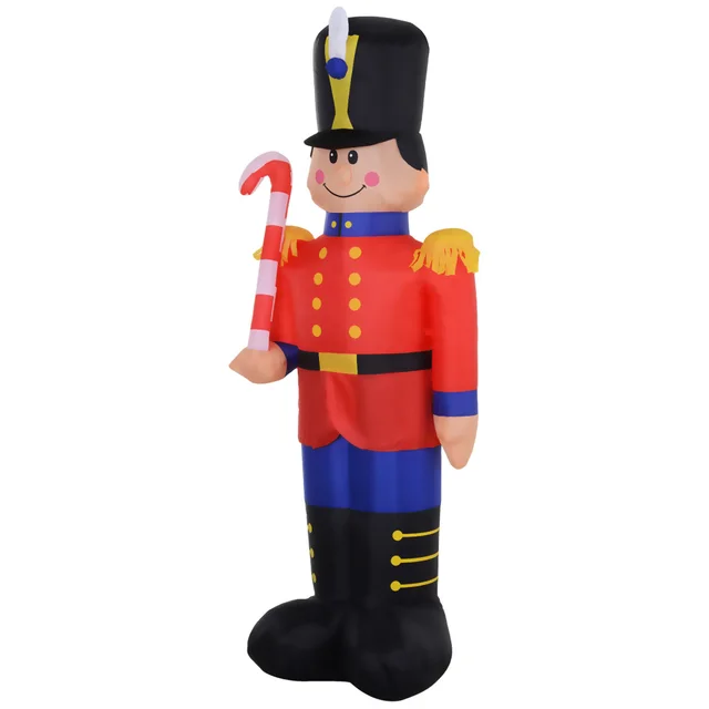 HOMCOM 6' Christmas Inflatable Nutcracker Toy Soldier with Candy Cane, Outdoor Blow-Up Yard Decoration with LED Lights Display 1