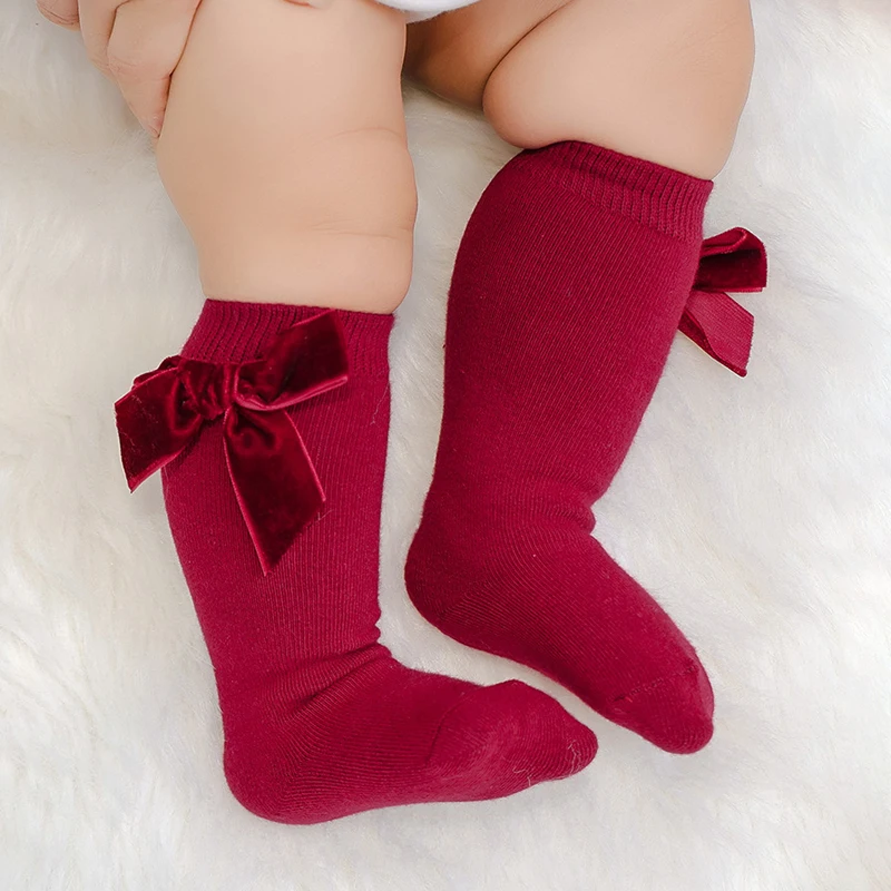 New Kids Girls Cotton Socks Big Bows Infant Baby Long Socks Knee High
