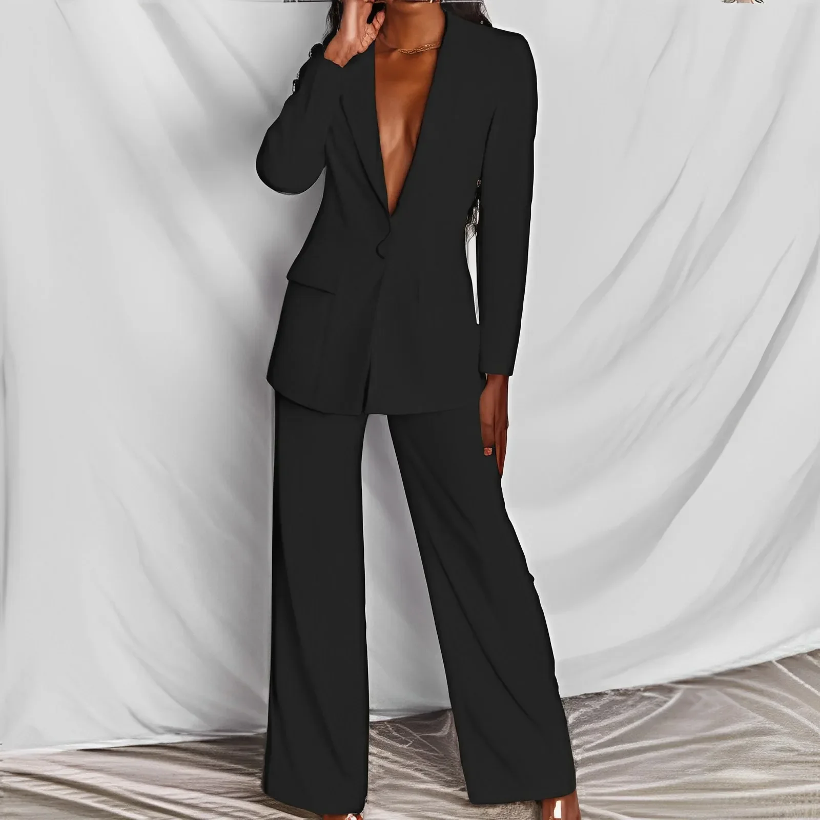 Autumn Designer Suit Set Women's Single Button Slim Fit Blazer Flare Pants Suit Two-piece Elegant Ladies OL Street Outfit