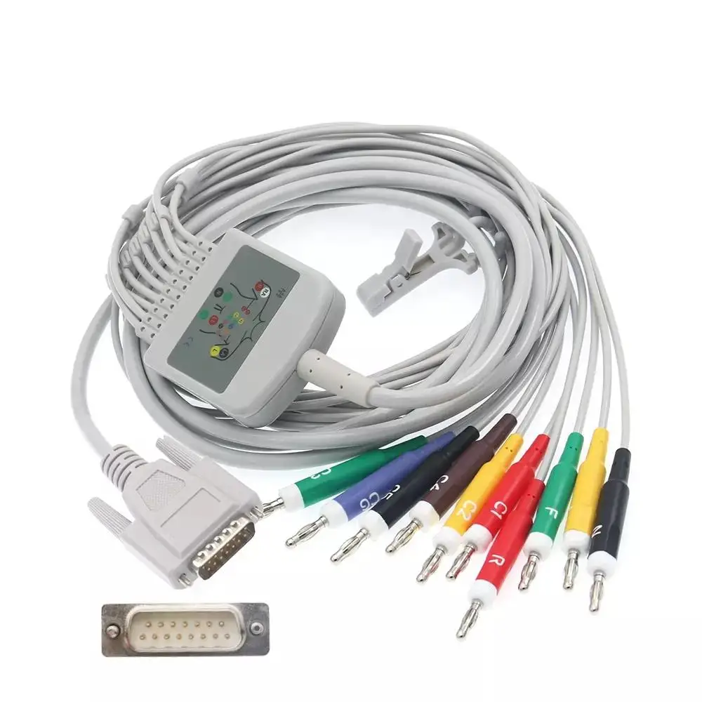 

Compatible Nihon Kohden 9130 No Resistance 15 Pin ECG Cable With Fine Screw 10Lead Banana 4.0 IEC/AHA Medical Accessories