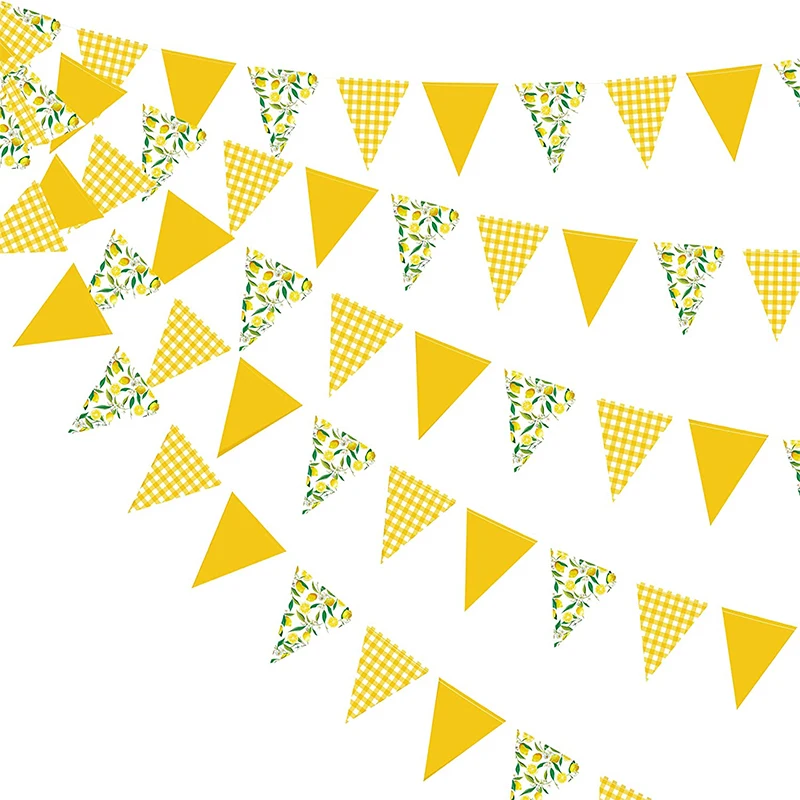 Yellow Plaid Floral Lemon Banner Bunting Hanging Paper Triangle Ghirlande Streamers Bridal Baby Shower Lemon Birthday Party Decor