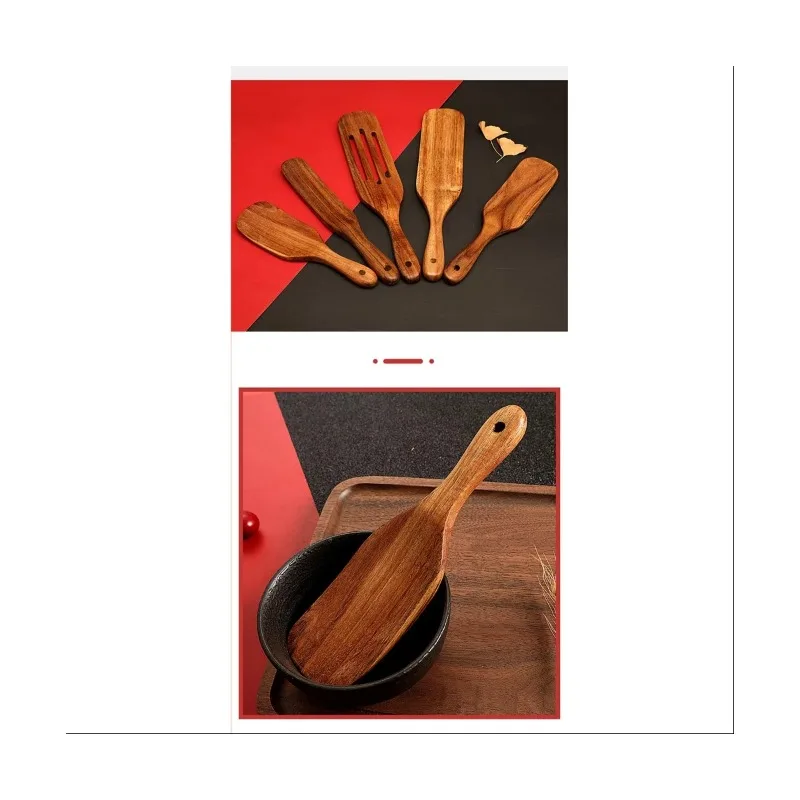 Wooden Cooking Tools Set 5PCS Teak Wood Non-Stick Heat Resistant Spatula Spoon Kitchen Tools for Cooking Serving and Stirring