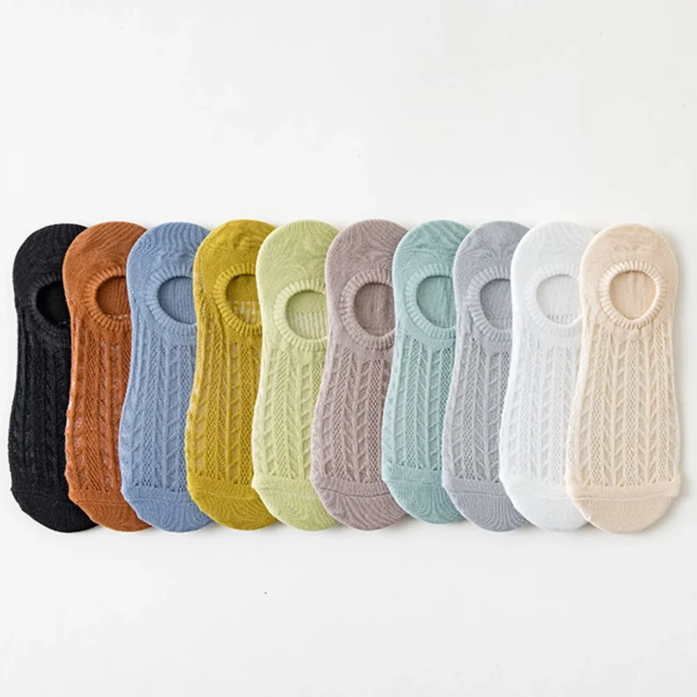 5 10 Pairs Socks Women's Summer Invisible Short No Show Fashion Lace Breathable Silicone Non-slip Cotton Boat woman socks