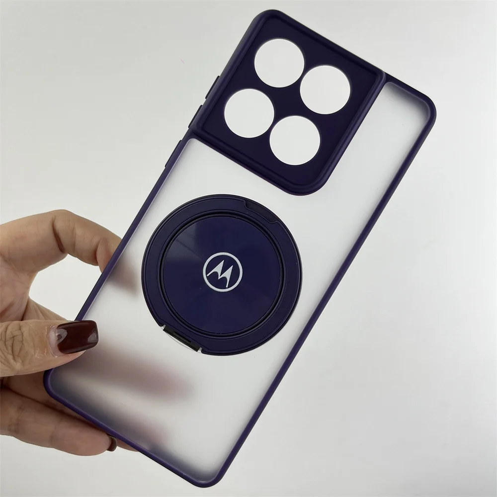 Transparent Frosted Silicone Frame Case with Magnetic Rotating Ring Bracket