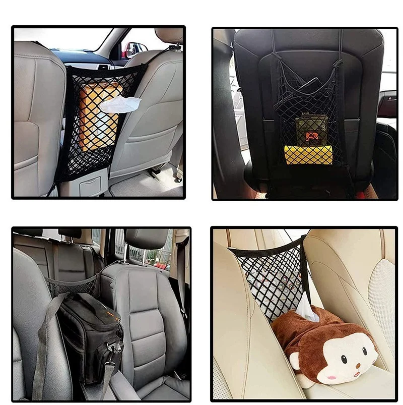 3-Layer Car Storage Net Bag Between Seats Car Divider Pet Barrier Stretchable Elastic Mesh Bag Organizer Auto Accessories
