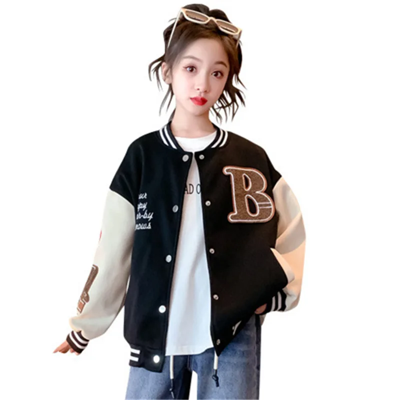 

Boys Girls Sport Baseball Jackets for Unisex Kids School Spring Autumn Clothes Fashion Letter Print Teen Hip Hop Embroider Coats