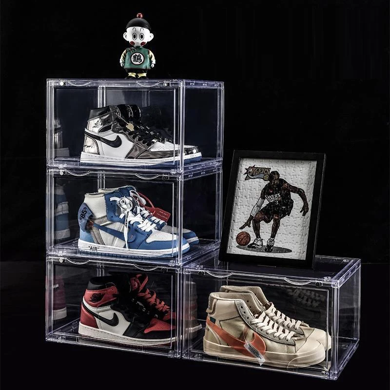 Caja de plástico para guardar zapatos deportivos, organizador para ahorro de espacio, transparente, Hd| | -