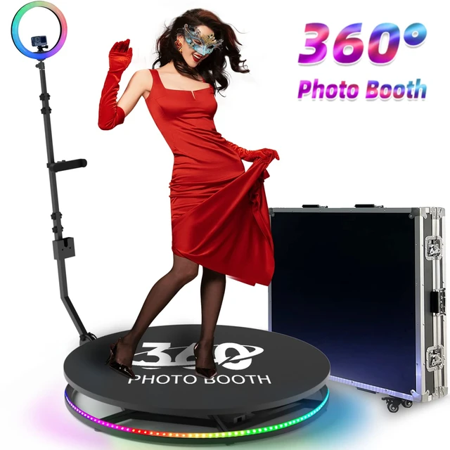 360 Photo Booth Machine For Parties 100cm With Ring Light,Stand On Remote  Control Automatic Slow Motion 360 Spin Photo Camera Booth 2-3 People, 360