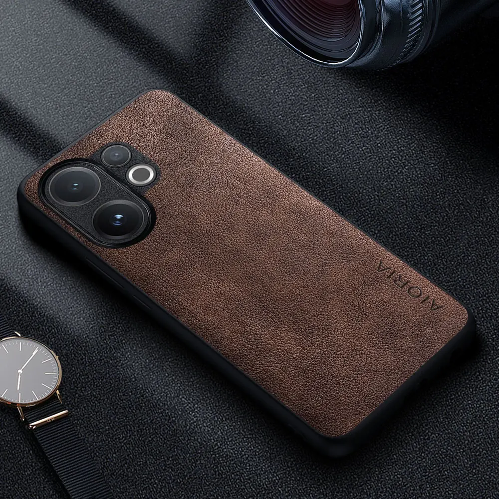 Premium Luxury Leather Phone Case - Retro Business Style Solid Color
