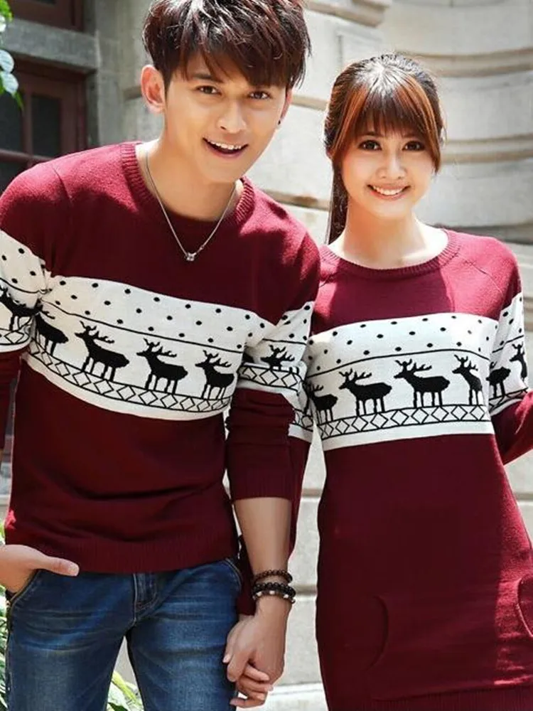 

Свитера ZAWFL 2022 рождественские корейские мужские/женские пуловеры с круглым воротом и длинным рукавом свитера парные с оленями
