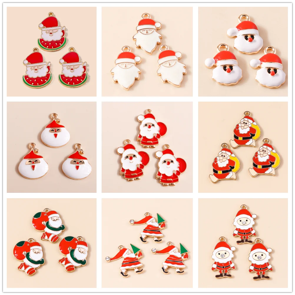 Leslie 10 Stück/Lot Emaille Weihnachtsmann Charms für Ohrringe Armband Herstellung Weihnachten Weihnachtsmann Charms DIY Schmuck Zubehör