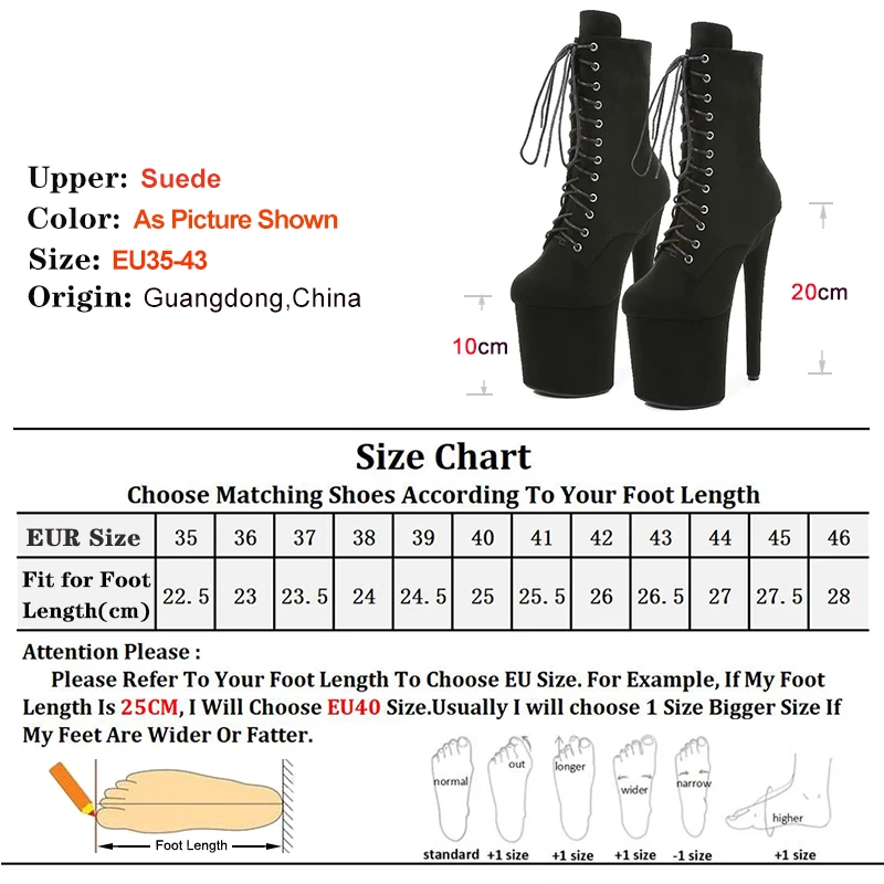 Black 20CM Suede Women's Pole Dancing Boots Platform Round Head Short Boots Nightclub Catwalk Boots Large Size 44 Fast Shipping