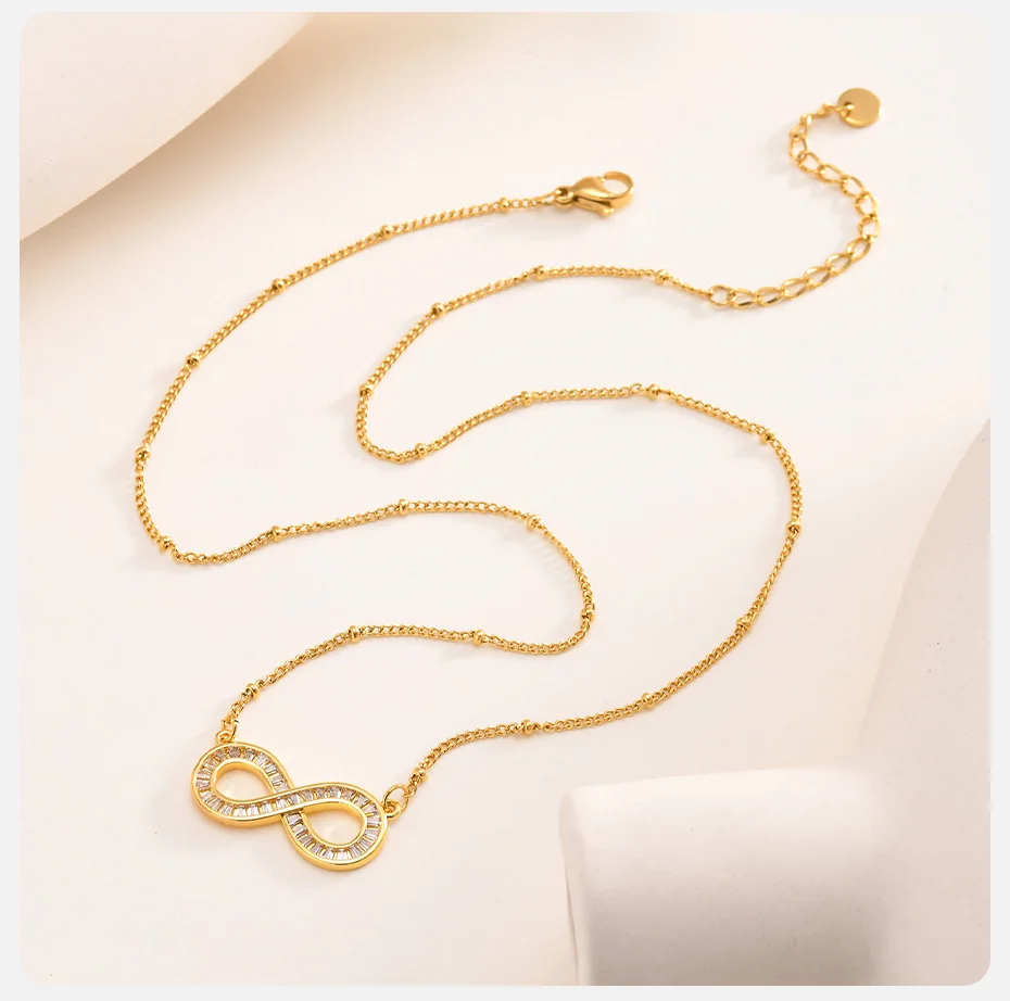 Vnox Women Love Infinity-Halsketten, eleganter Ewigkeits-Infinity-Anhänger mit vollem CZ-Steinen und verstellbarer Kette, Liebesgeschenk für Sie – Detail 6