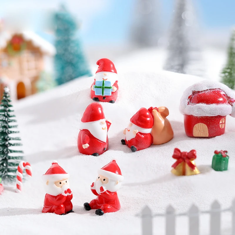 Christmas Decoration Santa Claus Snowman Mini Home Landscape Decoration  Snow Resin Craft Gift Mini Statue Accessories DIY