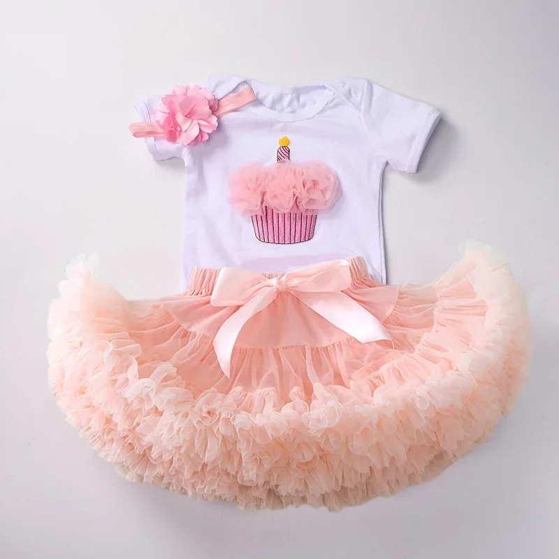 6-24M Neonate Tutu Vestiti Set Tuta Bianca Pettiskirt Abiti Di Compleanno Infant 1St Party Con Fascia Vestito Per Neonate