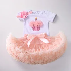 6-24M Baby Girls Tutu Clothes Set White Bodysuit Pettiskirt Birthday Outfits Infant 1st Party with Headband Suit for Baby Girls