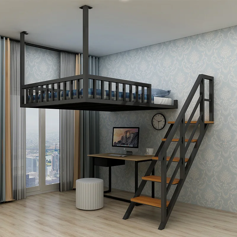 

Modern hanging wall bed wrought iron pavilion elevated bed double bed dormitory apartment bed creative hammock