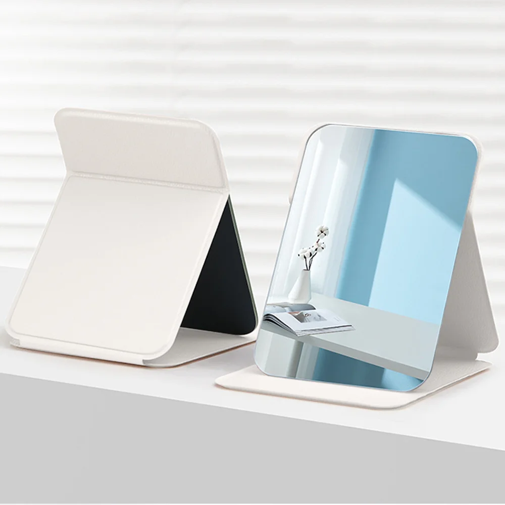 Personalized Folding Makeup Mirror Simple Pu Desktop Makeup Mirror Portable Vanity Travel Accessories Love Letter Pattern