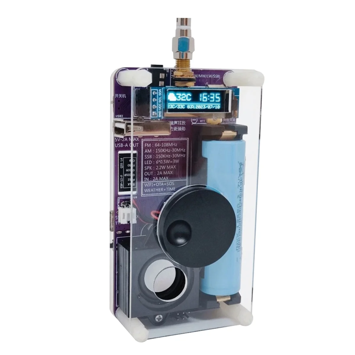 

Transparent Welded SSB Full Band Radio High Sensitivity Intelligent Radio with 2500MAH 18650 Battery