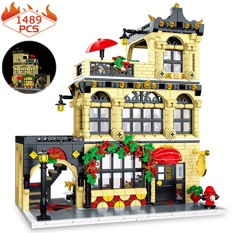 Street View Series City Western Restaurant Building Blocks Creative Expert Lounge Bar Model Bricks Toys For Boy Birthday Gift