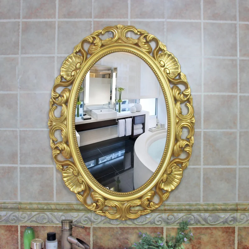 

Oval Bathroom Makeup Decorative Mirror Wall Vintage Vanity Golden Decorative Mirror Shower Specchio House Decoration YX50DM
