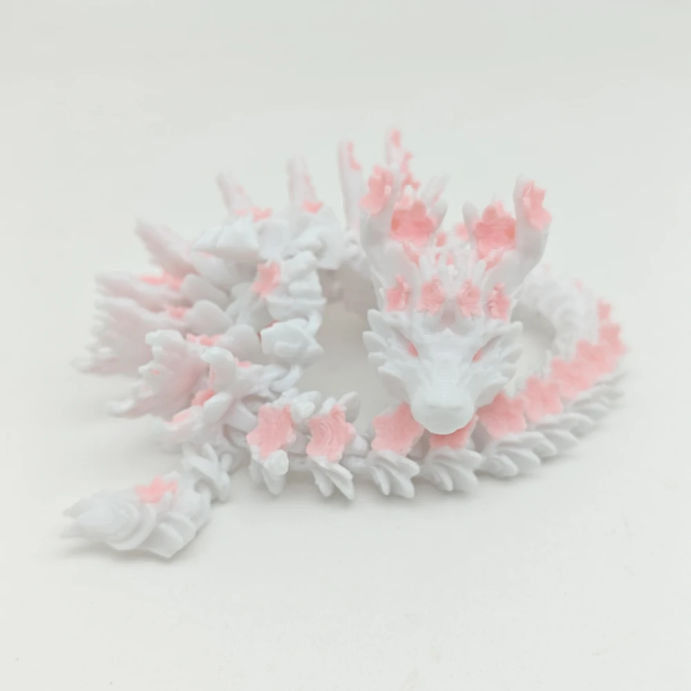 3D Printed Crystal Dragon Flexible Joints Dragon Figurine Cherry Blossom Dragon Home Office Decor Birthday Gift for Boys