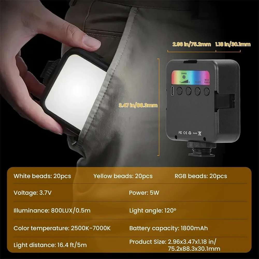 Pocket RGB Fill Light Portable LED Video Mini For Camera Smartphone GoPro Laptop Selfie Adjustable Lamp