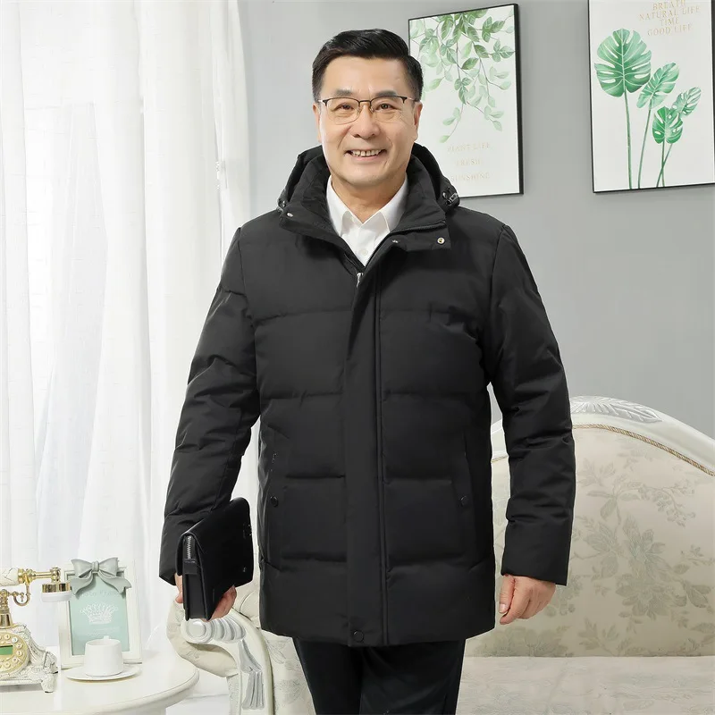Fashion 90% White Duck Down Jackets Men Hoody Thick Warm Parkas Winter Solid Zipper Men's Down Coat Middle-aged Men Dad Outwears