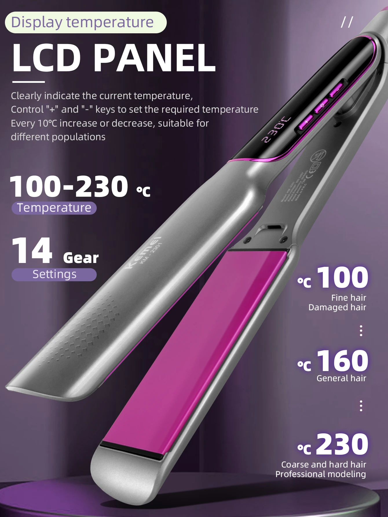 KEMEI Professional Hair Straightener with LCD Display Flat Iron Negative Ion Infrared Hair Straighting Iron Hair Care for Woman 5