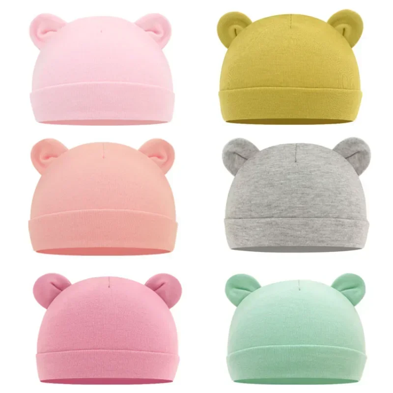 Autumn Winter Baby Hat Comfortable Solid Color Hats Cute Ear Shape Cotton Cap Newborn Photography Props 0 -1 Infant Bonnet