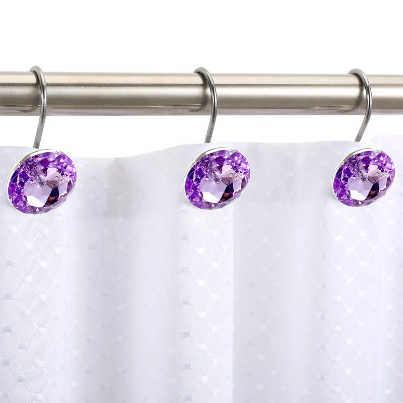 12Pcs Shower Curtain Acrylic Diamond Metal Hook Bathroom Shower Curtain USA 