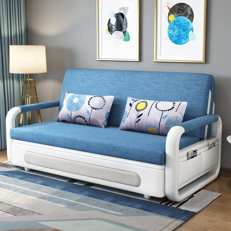 Sofá cama plegable moderno con tapicería de tela, muebles de apartamento, marco de Metal extensible para sala de estar, comedor, uso en Hotel