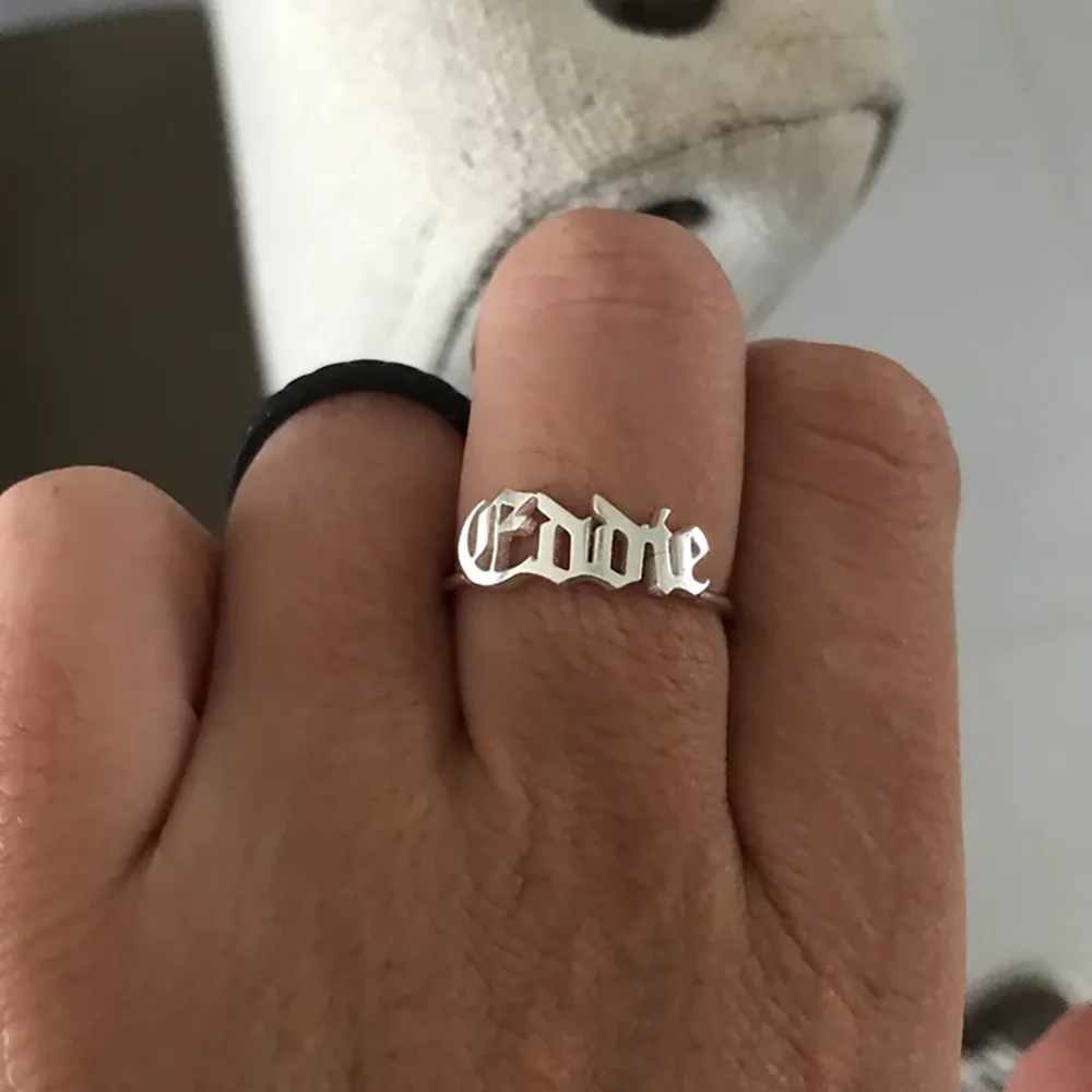 

Personalised Custom Old English Name Rings Stainless Steel Open Adjustable Couple Promise Rings for Women Romantic Jewelry Gifts