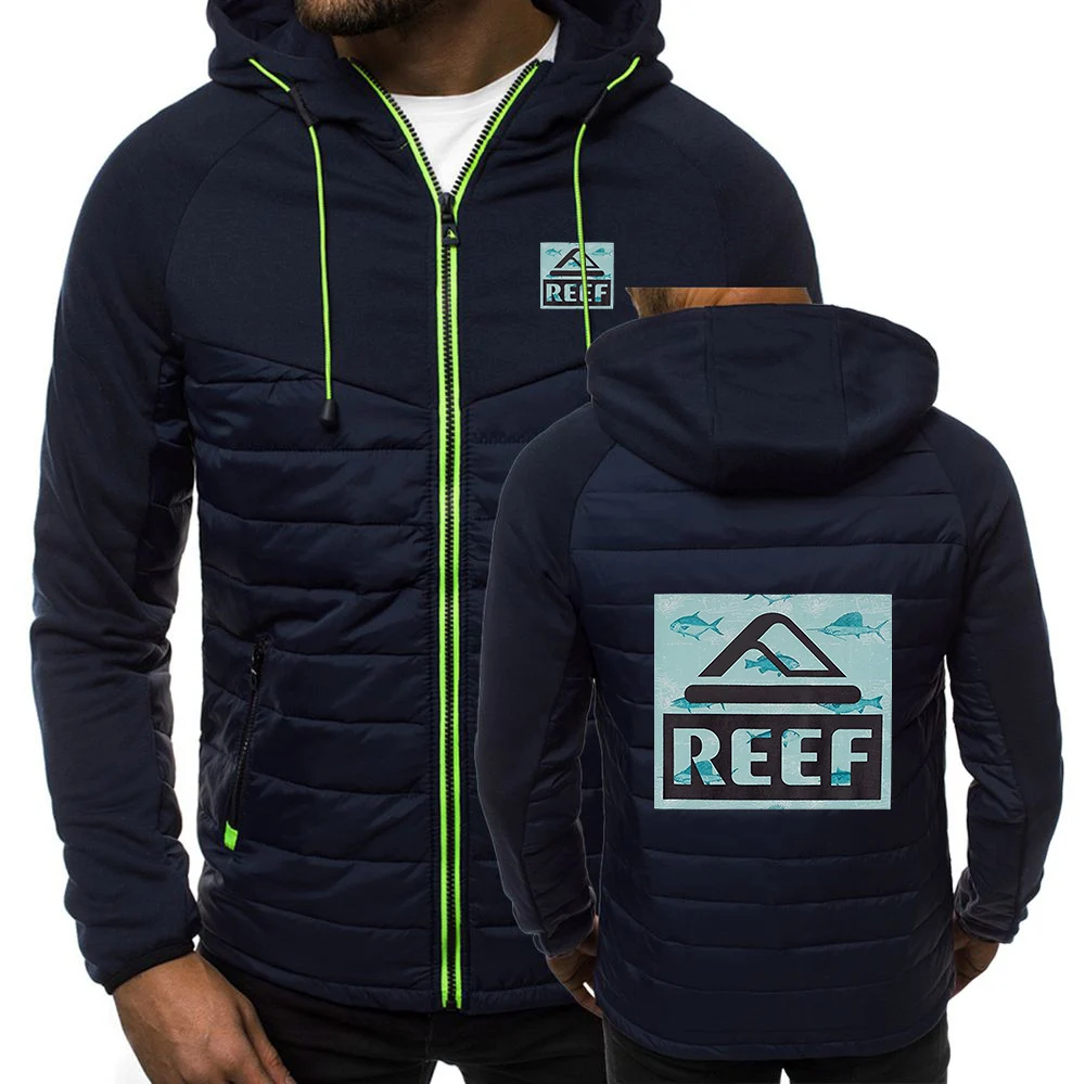 Reef 2023 Men New Autumn Winter 7Color Zipper Hooded Cotton Jacket Sweatshirts Casual Patchwork Long Sleeve Coat Tops