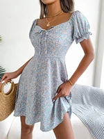 Women Casual Square Neck Flare Short Sleeve Floral Dress Elegant A Line Dress for Spring Summer 2026 Fashion Woman Clothing - Image 3