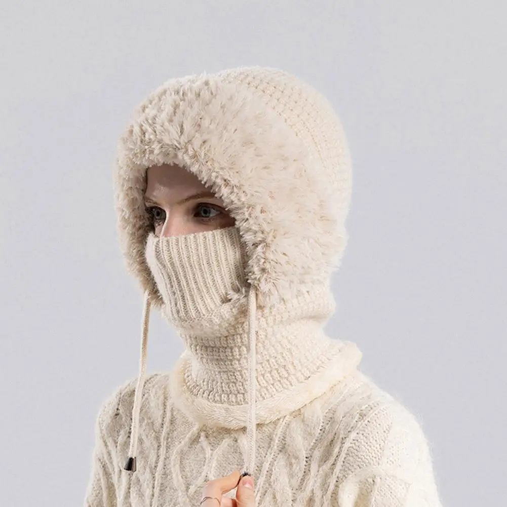 3 In 1 Winter Balaclava For Women Winter Fur Cap Mask Set Hooded For Women Outdoor Cycling Ski Windproof Hat Fluffy Beanies Hood 3