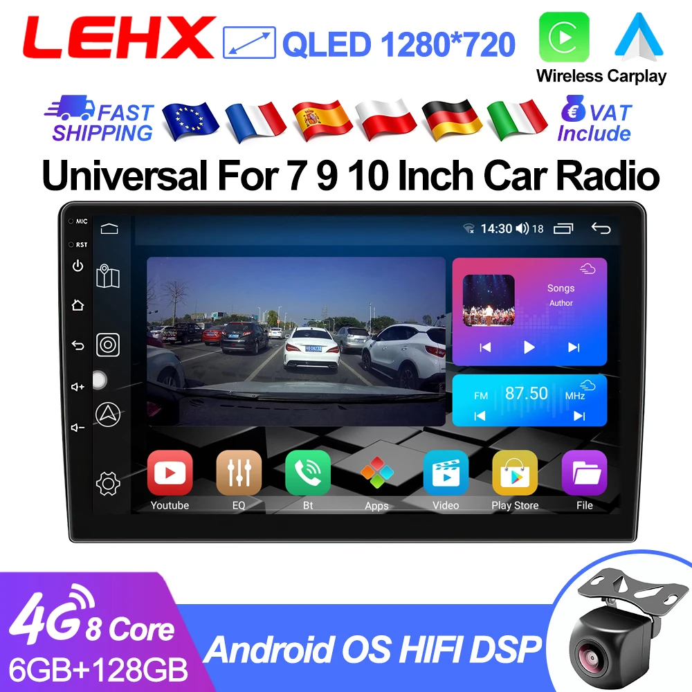 Radio de coche universal LEHX 7 9 10 pulgadas 2Din con CarPlay inalámbrico, Android Auto, 4G, WiFi, GPS, multimedia, Bluetooth, DSP, QLED, estéreo, autoradio. 1
