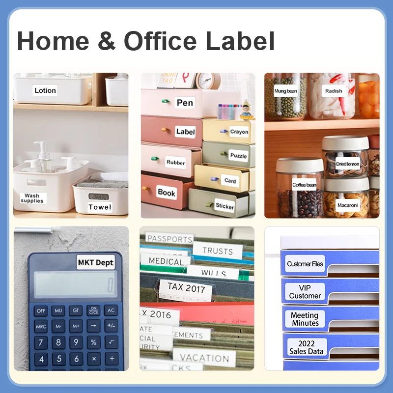 DETONGER DP26 열전사 라벨 프린터 및 3 롤 접착 용지, 휴대용 무선 BT 사무실 비즈니스 라벨 메이커