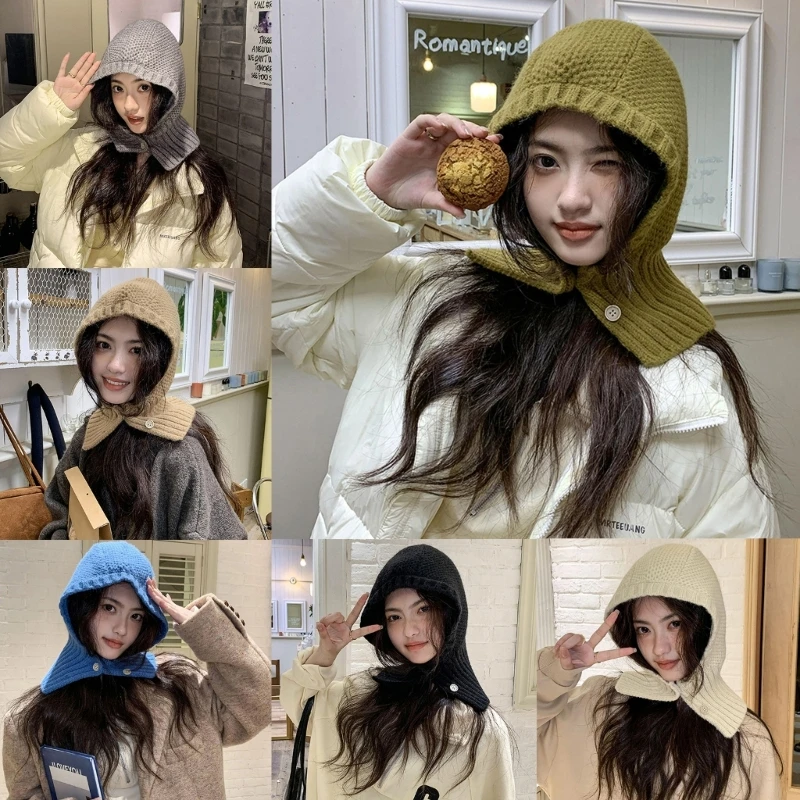 

Soft Knitting Hat Female Shawl Hat Warm Beanie Cap Windproof Sport Activity Cap Dropship