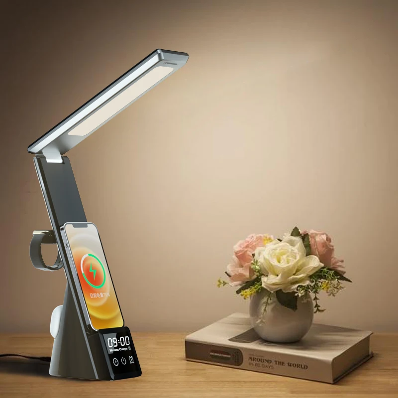 

5 IN 1 Wireless Charger Alarm Clock Table Lamp Stand for IPhone 12 11 Pro Max 10W Fast Charging Station for Apple Watch AirPods
