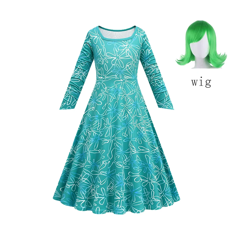 thumbnail image 1 of Nuevos vestidos de princesa de dibujos animados Inside Out 2 para niñas, disfraz de Joy Inspired and Envy, vestido de cosplay + máscara + conjuntos de peluca, regalo de cumpleaños, 1 of 5