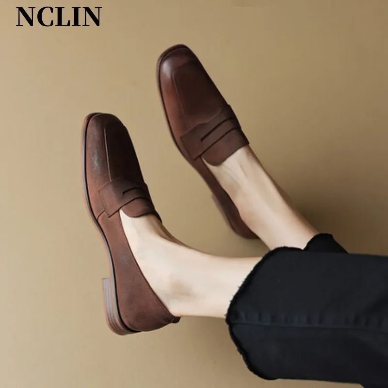 

New Spring Women Pumps Women Shoes Casual Square Toe Loafers Chunky Heel Slip-On Shoes For Women Zapatos De Mujer