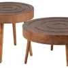 Round Coffee Table Set of 2, 2 Piece Farmhouse Nesting Table w Wooden Circle Sleeve Pattern, Modern MDF End Table for Living Roo 3