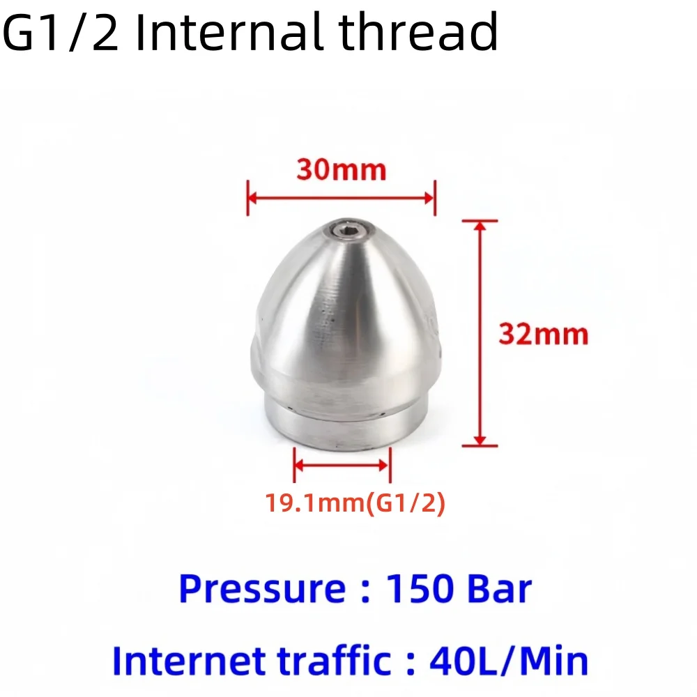 1/2 "3/8 Internal Thread 40L/Min High Pressure Cleaning Machine Nozzle Stainless Steel material Sewer Drain Cleaning Nozzle Tool