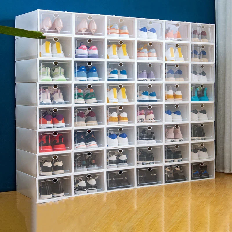 

6pcs Shoe Storage Box Fold Plastic Shoe Case Thickened Transparent Drawer Case Stackable Combined Front Opening Shoes Cabinet